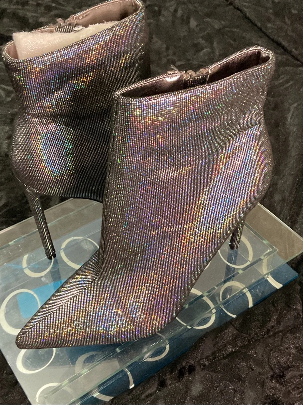 Women’s Iridescent Black Ankle Booties - Sleek Stiletto Heel